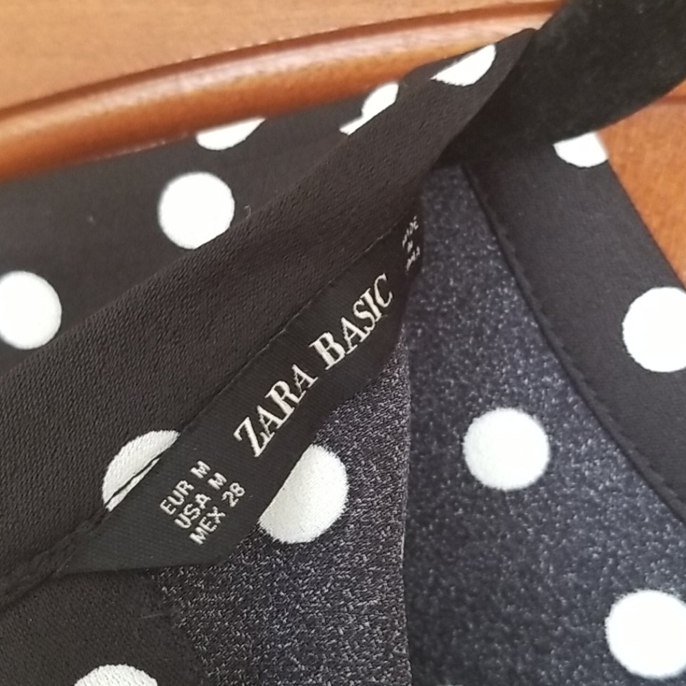 Zara Black Polka Dot Black Mini Dress, size M - Picture 3 of 4